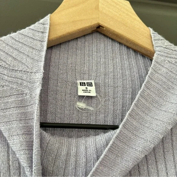 Uniqlo Ribbed Glitter High Neck LongSleeve T-Shirt Lavender Scalloped Size Small - Picture 5 of 8